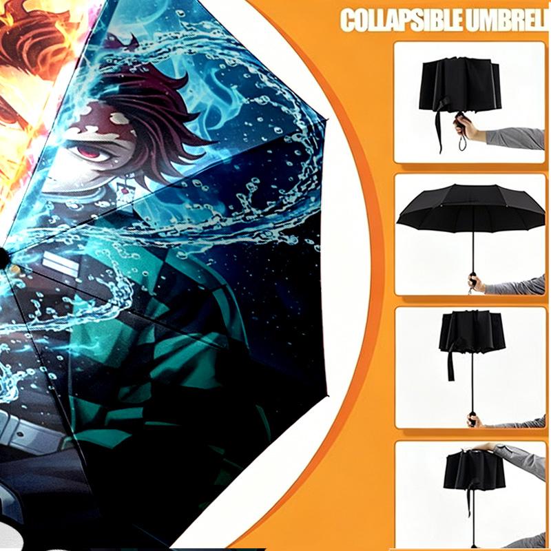 Custom Name Personalized Demon Slayer Print Umbrella, Auto Open Close, 8‑Rib Sturdy Frame, Commute Camping Hiking Use, Birthday Gift