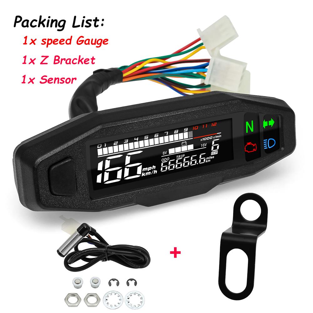 199km/h Motorcycle Tachometer LCD Meter Universal Digital Speedometer Total Mileage Odometer W Bracket Backlights Motor Access