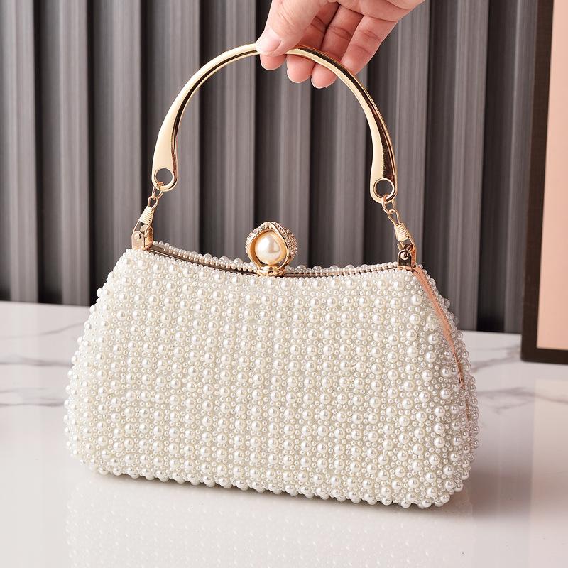 

Elegant Pearl Embellished Formal Occasion Clutch Bag - For Socializing Versatile Fashion Soft Large Capacity Handbag белый