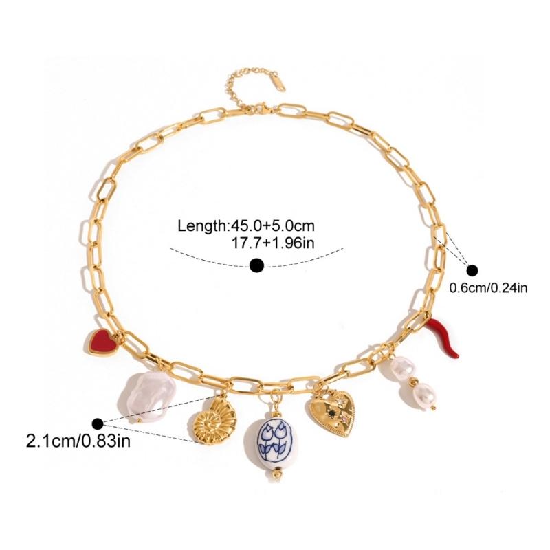 Fashionable Pearls Heart Conch Pendant Necklace Craft Sturdy Stainless Steel Materials Accessory for Everyday Wear