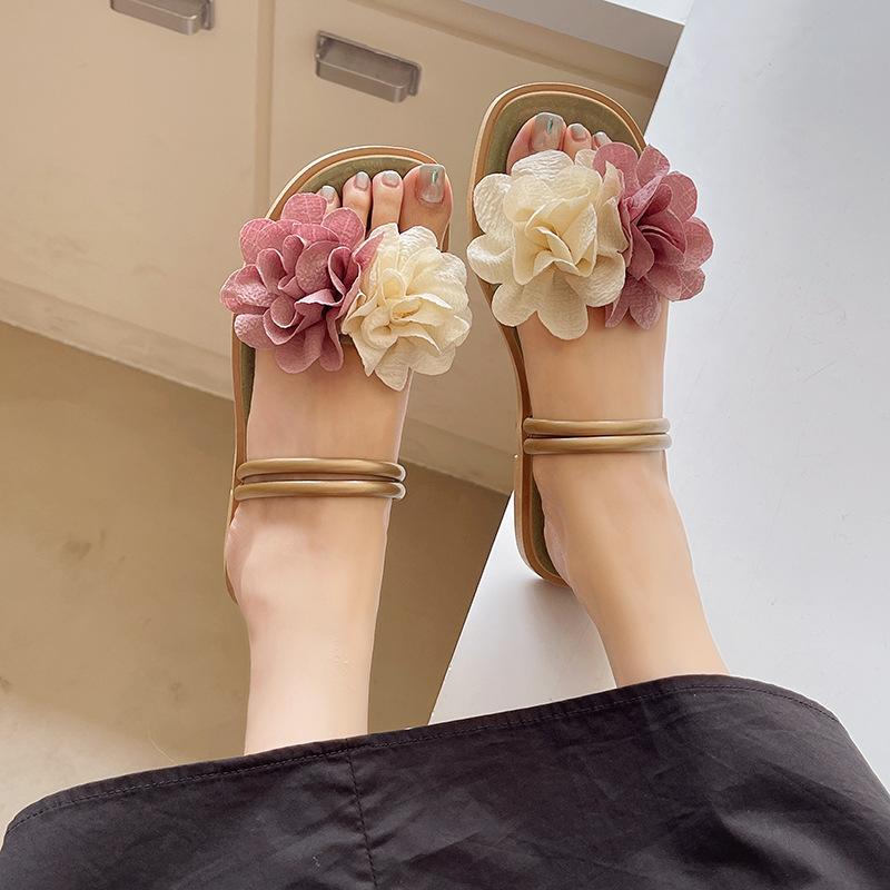 Fashion Trendy Double - Strap Flower Slides | Stylish & Photo - Ready, Ideal for Fairy - Chic & Outing Outfits