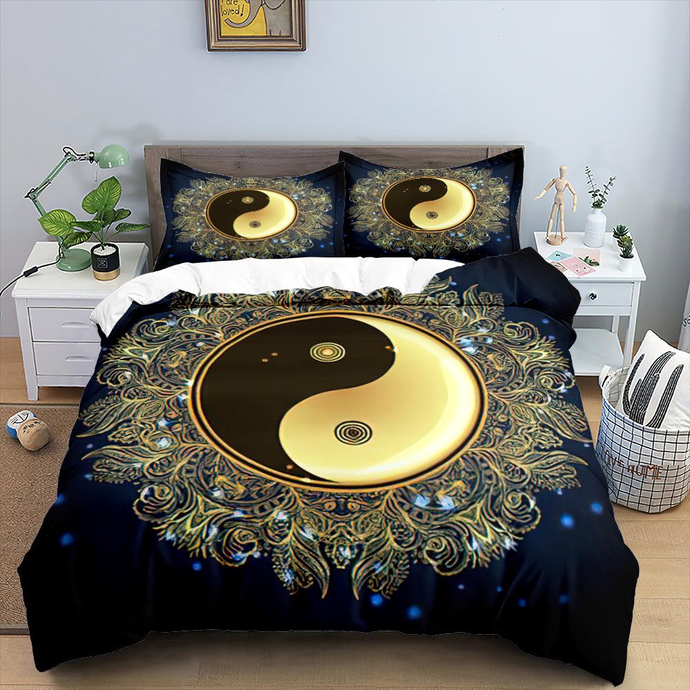 Mandala Bettbezug Set Böhmischer Stil Yoga Auge Mandala Blume Dunkelgold für Kinder Jungen Mädchen Polyester Bettwäsche Set King Queen Größe