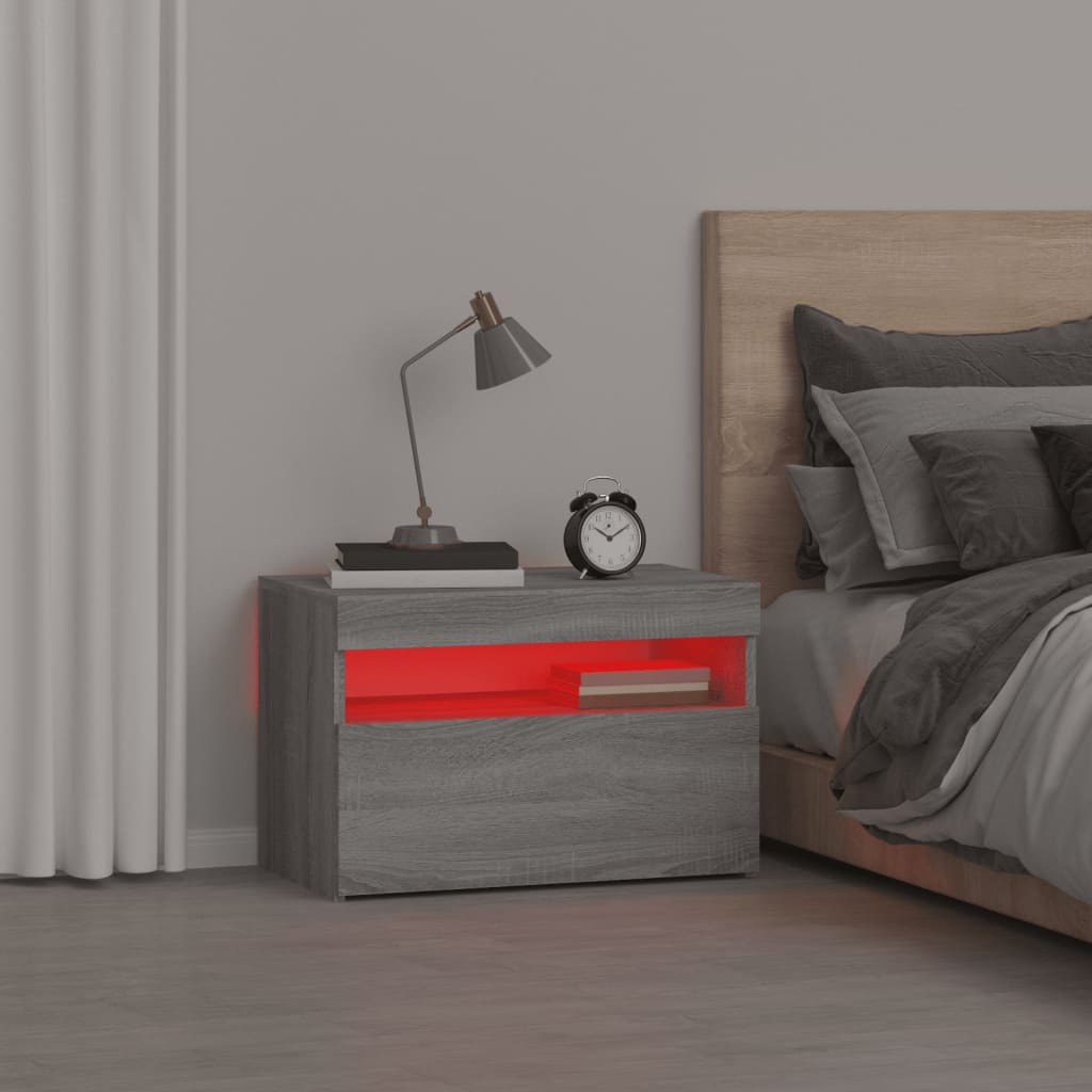 Vidaxl Szafka Nocna Z Oświetleniem Led, Szary Dąb Sonoma, 60X35X40 Cm