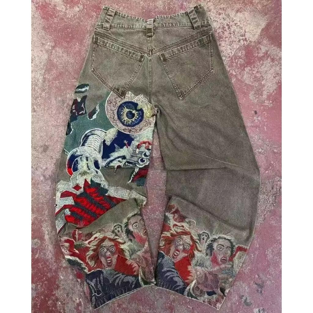 DRIPX Y2K High Street Retro Hip-hop Punk Heren Wijde Jeans American Goth Harajuku Hoge Taille Jeans Gepersonaliseerde Casual Losse Broeken