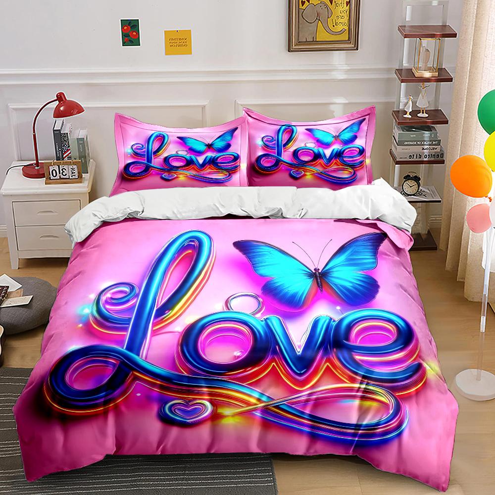 3-teiliges Fantasy Love Kunstdruck Bettwäscheset Bettbezug 1 Bettbezug 2 Kissenbezüge Erwachsenen- und Kinderbettwäscheset Luxus für Geschenke