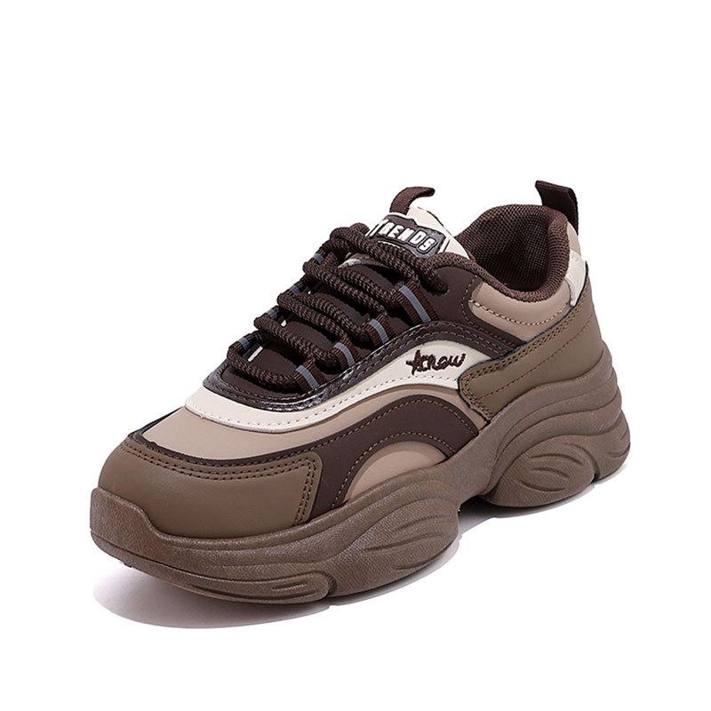 Small Man Height Increase Leather Surface Non-slip Casual Sports Shoes Women's Spring and Autumn 2025 New Super Fire Platform Dad Shoes