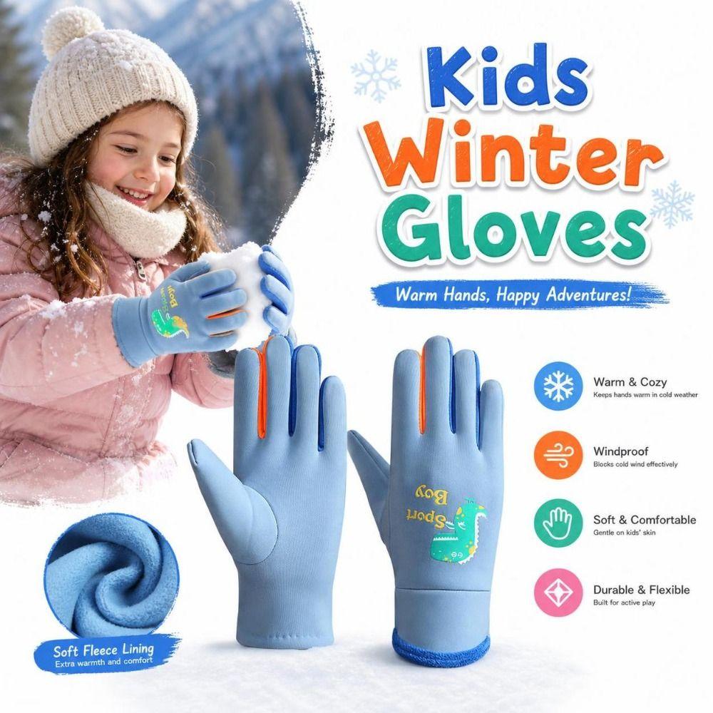 Dinosaur Pattern Children's Mittens Windproof Kids Cycling Gloves Winter Activities