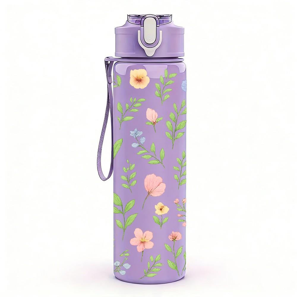 1PC Soft Wild Floral 750ml Color Plastic Sports Water Bottle Leakproof Flip Straw Lid Suitable for Sports Office Home Use