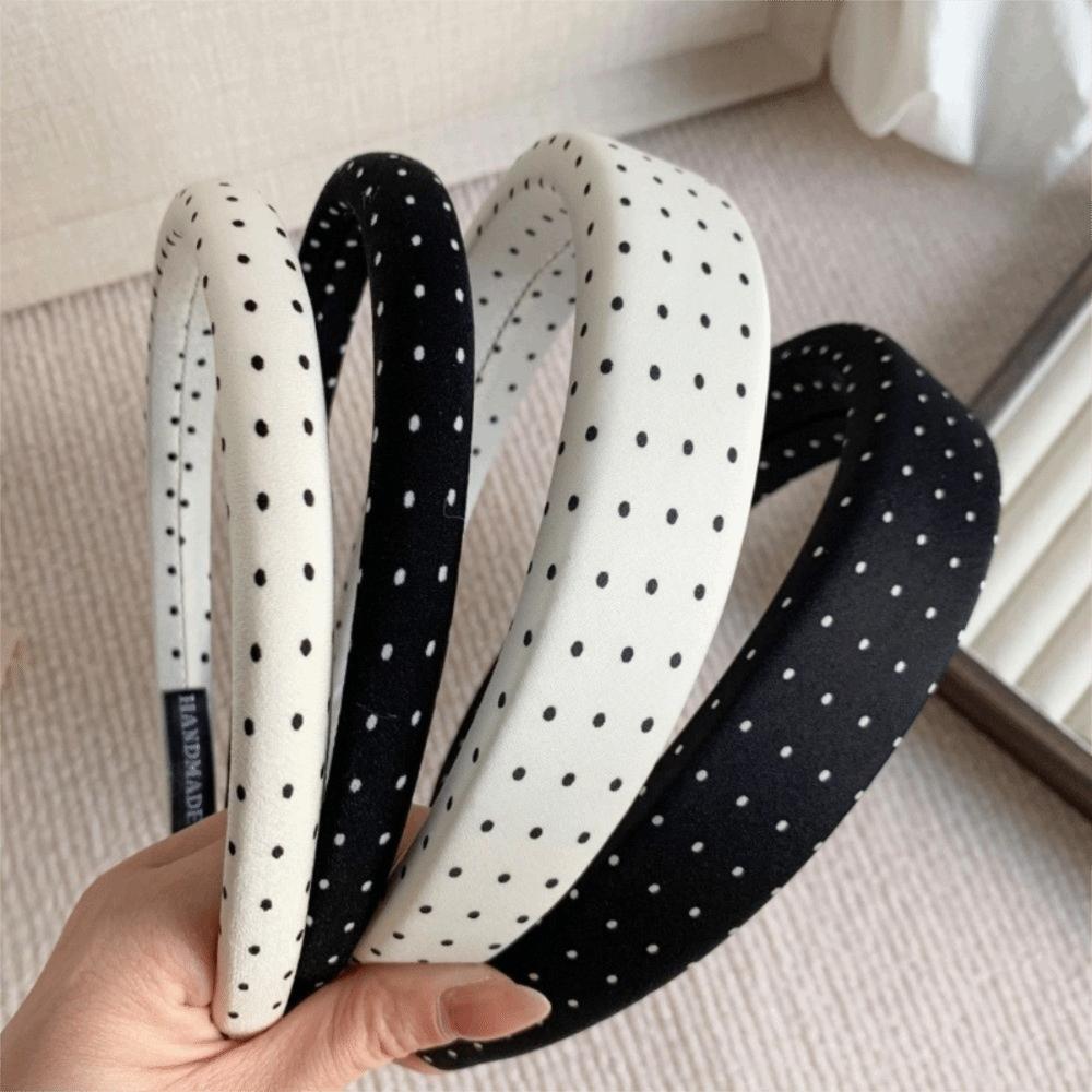 Black White Color Polka Dot Headband Non-Slip Temperament Hair Band Fashion Wide Headband  Casual