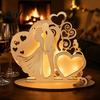 Wooden Ornament for Wedding Couple Ornaments with LED Lights Romantic Statue Heart Handcrafted Light Design Warm Glow Tabletop Night & Bedroom
