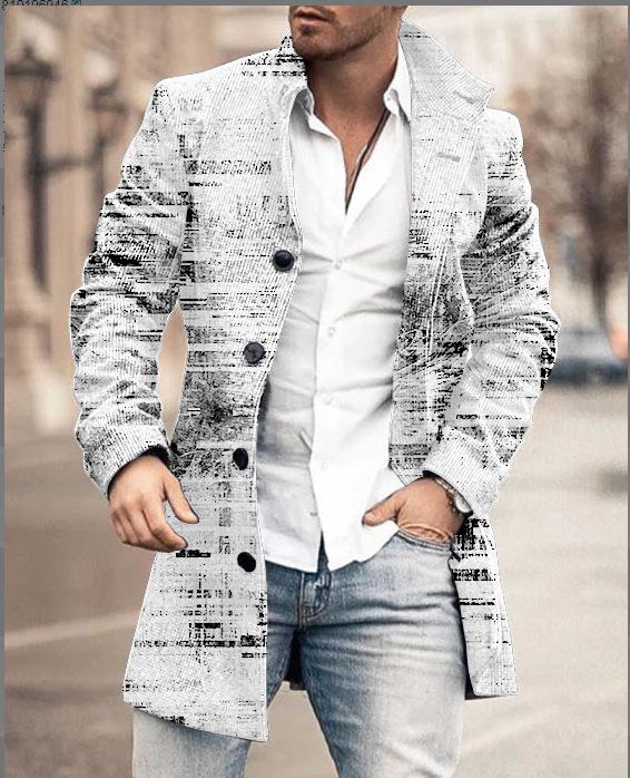 Men's Woolen Mid-Length Digital Print Coat - Autumn/Winter Collection