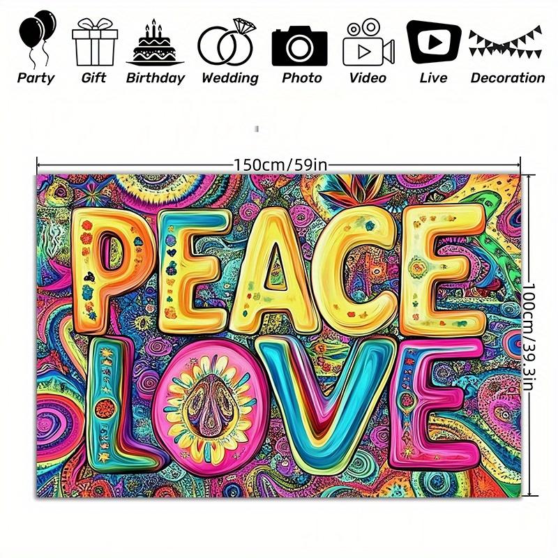 2D flat 1pc- Peace and Love Rainbow hippie wall background fabric Polyester photography background and party banner