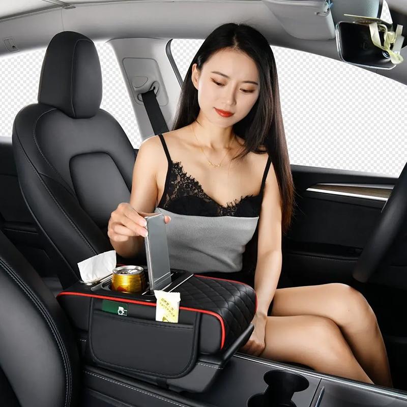 Car Armrest Storage Box, Car Center Console Organizer, Armrest Heightening Cushion With Cup Holder Armrest Storage Organizer Box
