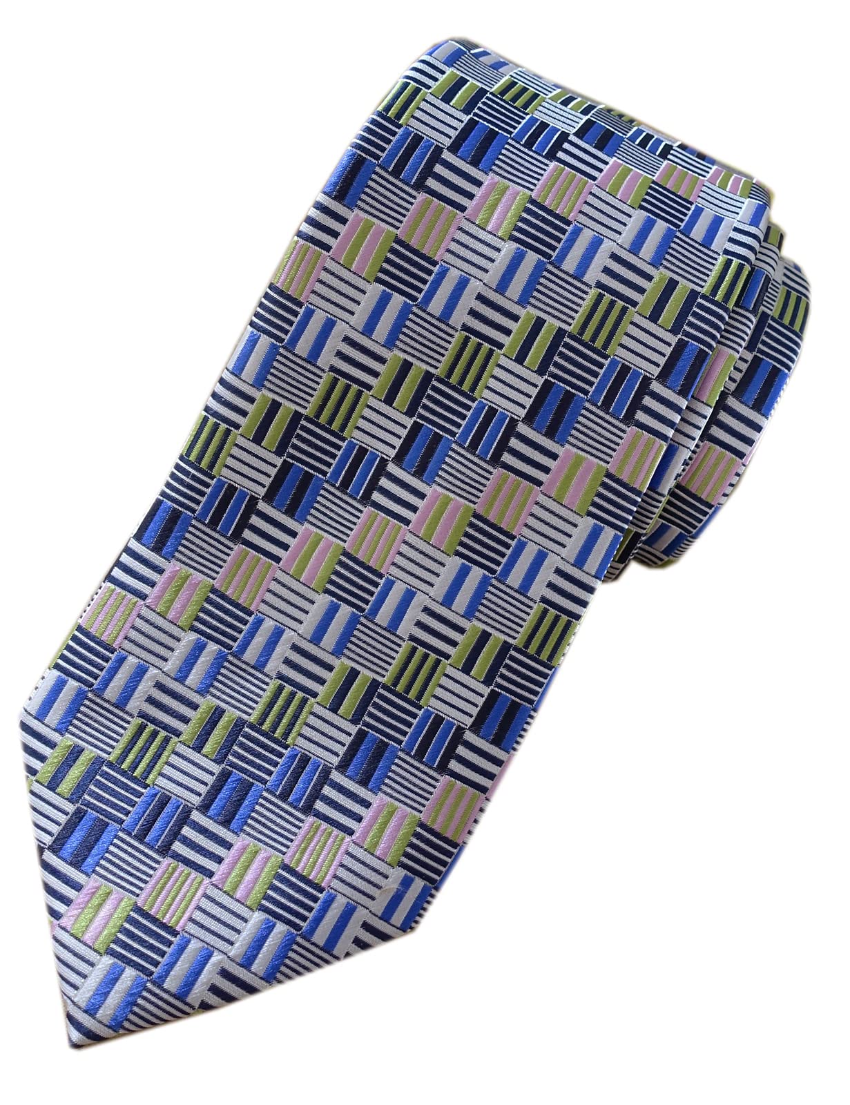 [Towergem] Men s XL Tie Polyester Jacquard Geometric Pattern 160cm Extra Long Green Blue Tie