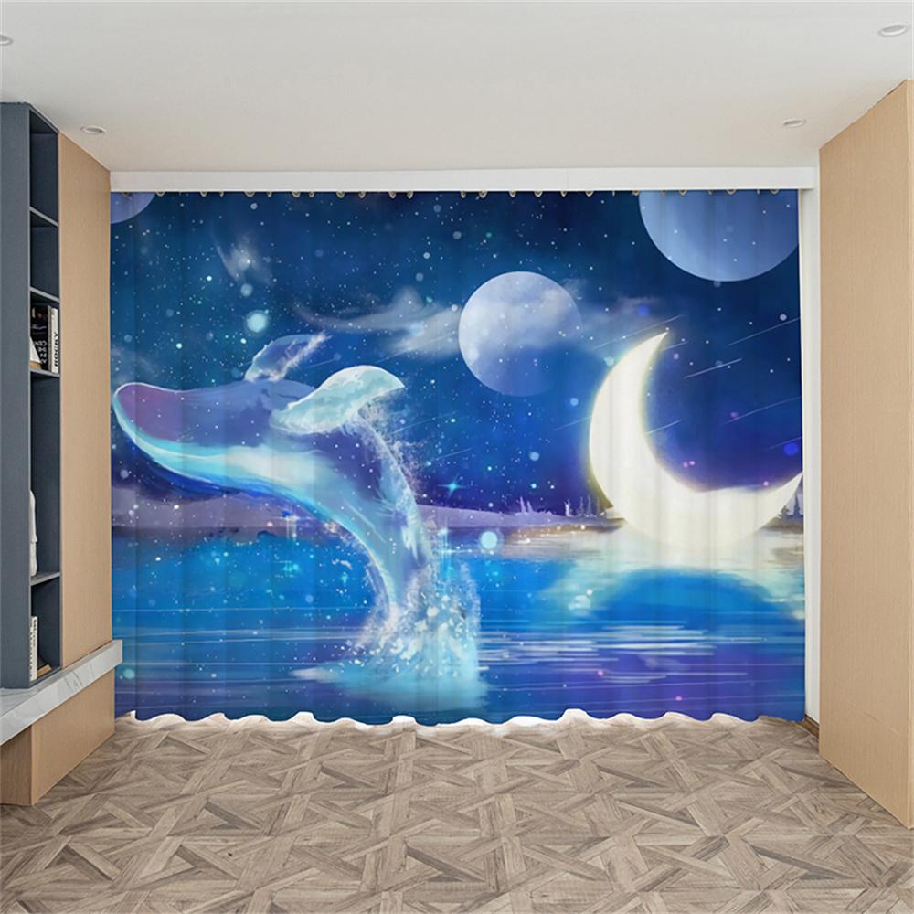 Cartoon Whale Cetacean Animal Ocean Rainbow Kids Window Curtains Blinds for Living Room Bedroom Kitchen Door Home Decor 2Pieces