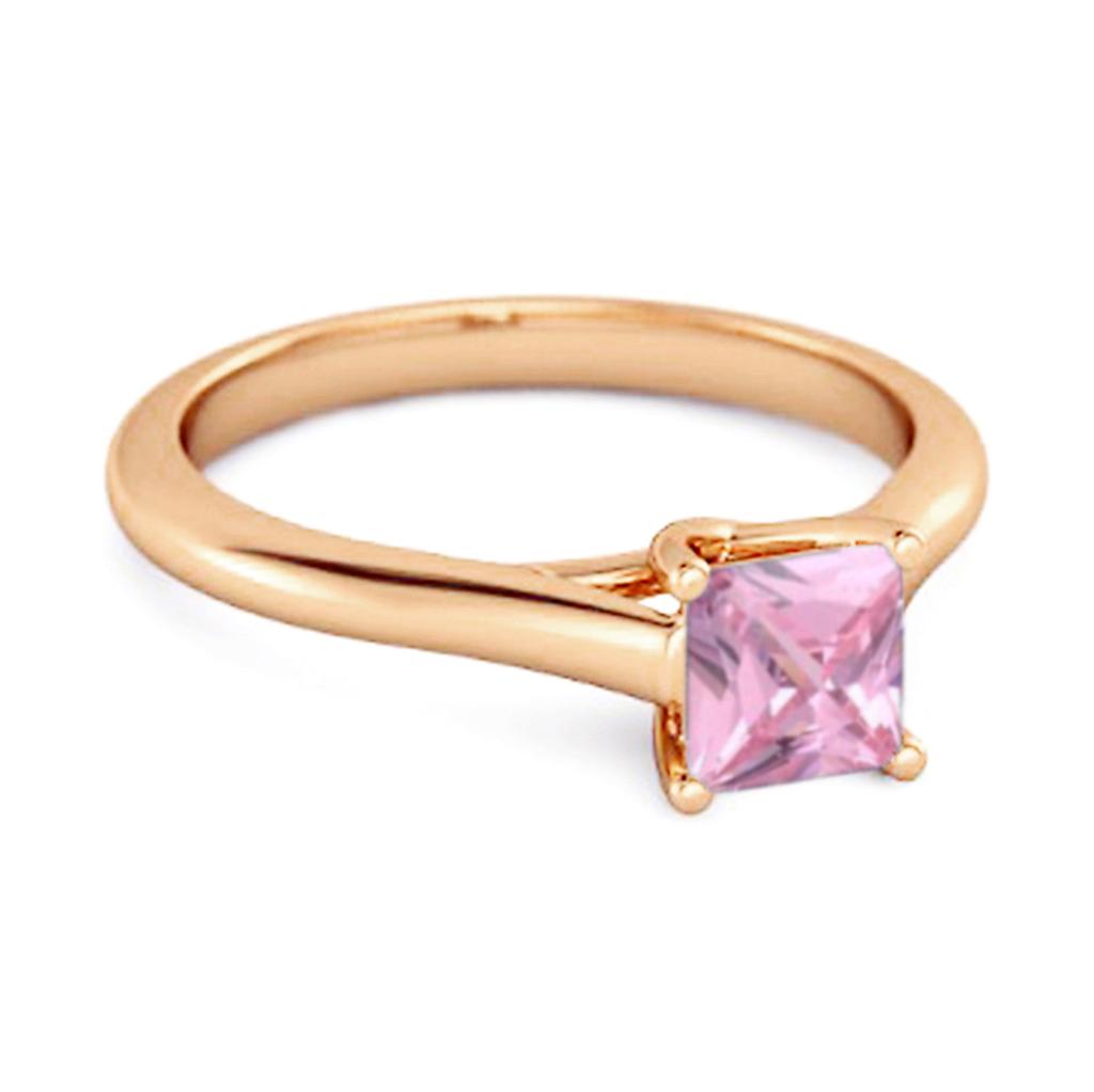 Solitaire Square Cut Pink Zirconia 925 Sterling Silver Rose Gold Vermeil Promise Women Wedding Ring