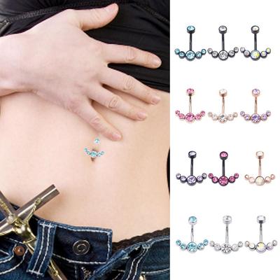 Hip Hop Damen 316L Chirurgenstahl Geschenke Körperschmuck Kristall Gebogener Bauchnabelring Bauchnabelring