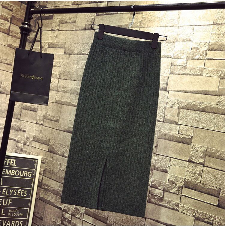 Women's Knitted Midi Skirt, Long Bodycon Skirt, Back Slit