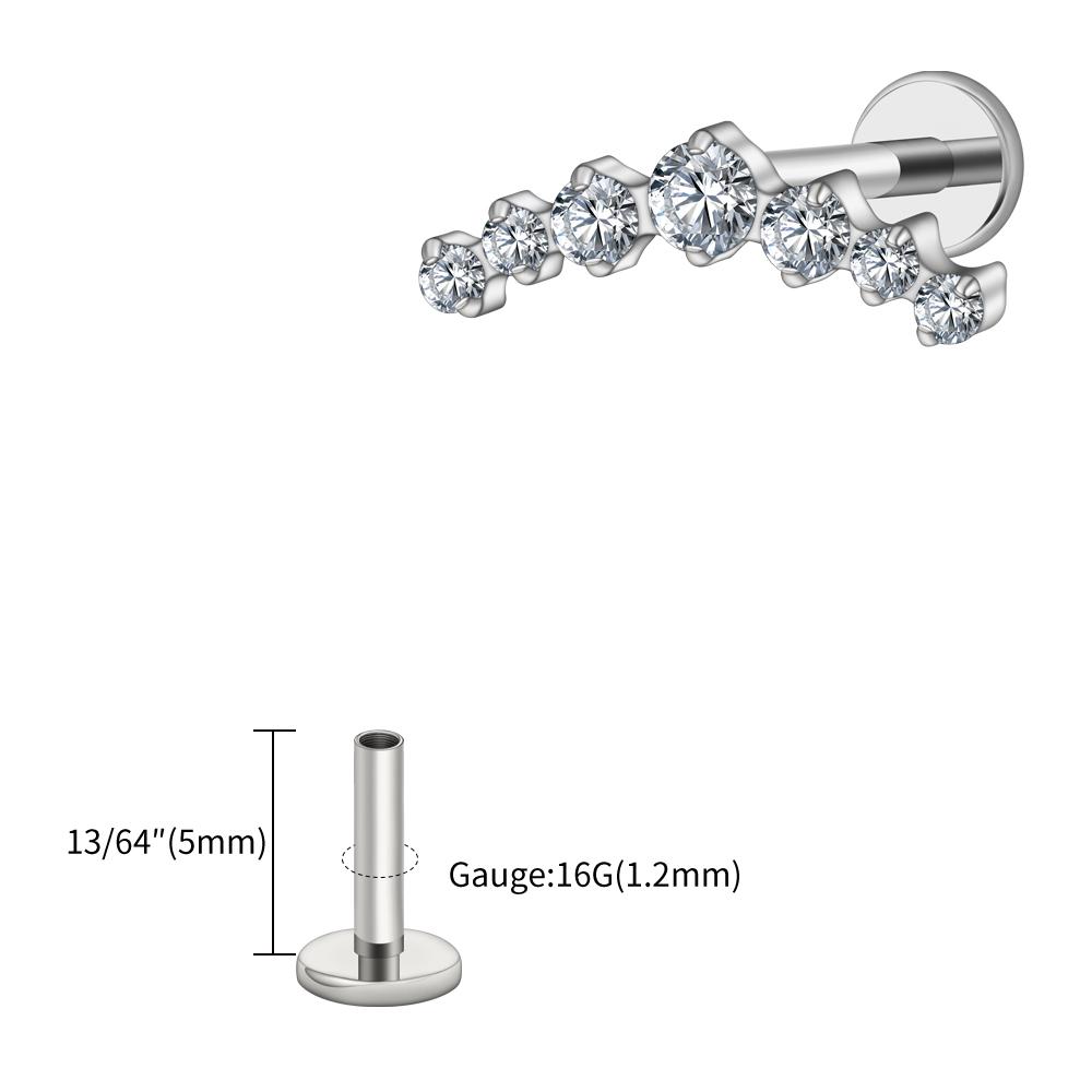 Pravý Velký ASTM F136 Titan 16G CZ Seskupený Climber Stud Náušnice Labret Helix Tragus Chrupavka Stud Plochý Zadní Piercing