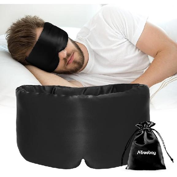 Silk Sleep Mask for Women Men, Mulberry Silk Eye Sleeping Mask & Blindfold with Adjustable Velcro Strap, Blackout Eye Cover for Sleep Travel Yoga