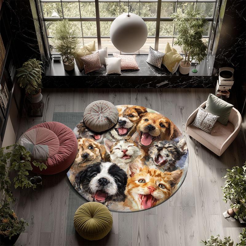 Cute Animals pattern round rug,Carpet Rug for Living Room Bedroom Playroom ,Non-slip Floor Mat,Holiday Gifts and Birthday Gifts.