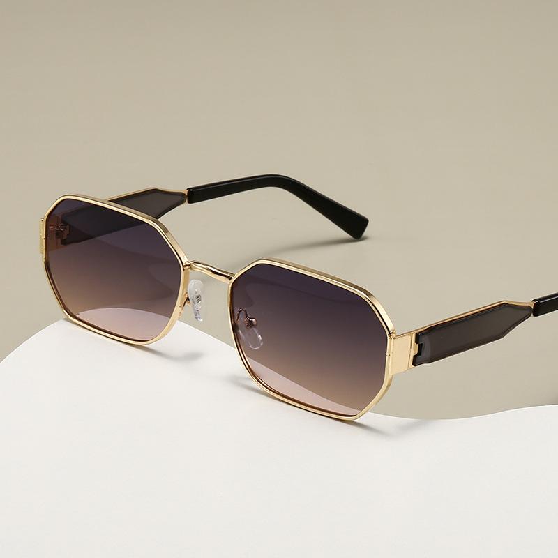 American retro women's high-end brown sunglasses, personalized narrow frame fashionable concave shape UV-proof sunglasses