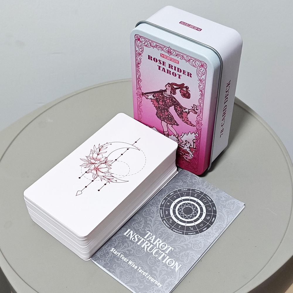 Rose Rider Tarot Deck 11*6.2cm in Tin Box - 78 Classic Vintage Pink Tarot Cards with Guidebook, Aesthetic Rose Pink