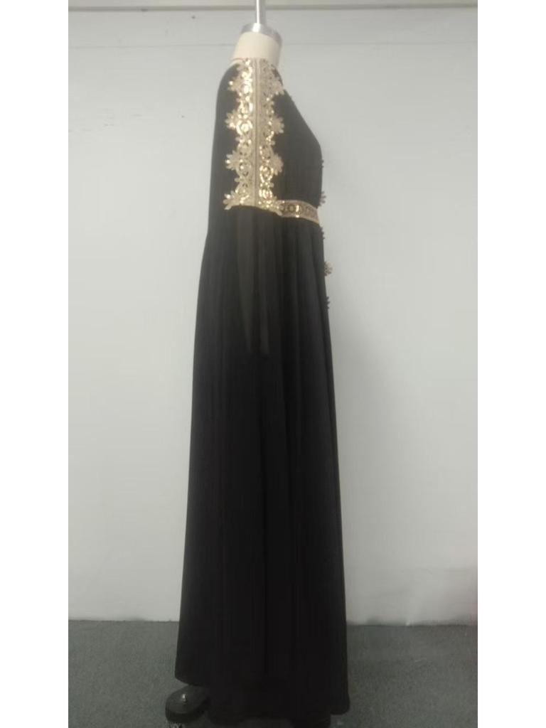 Elegant Retro V-Neck Gold Lace Embroidered Evening Gown