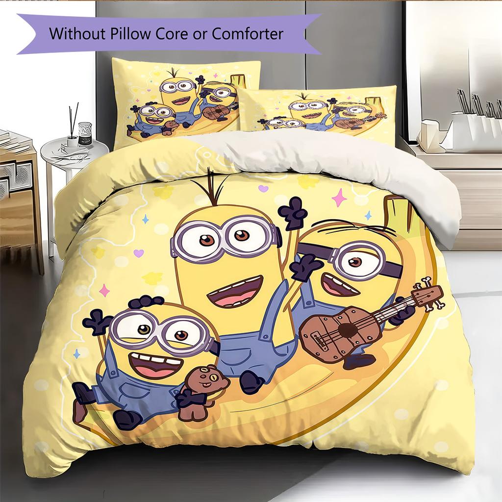 Minions Pattern Bedding Quilt Set Home Decoration Gift (1 * Duvet Cover + 2 * Pillowcase Without Core)