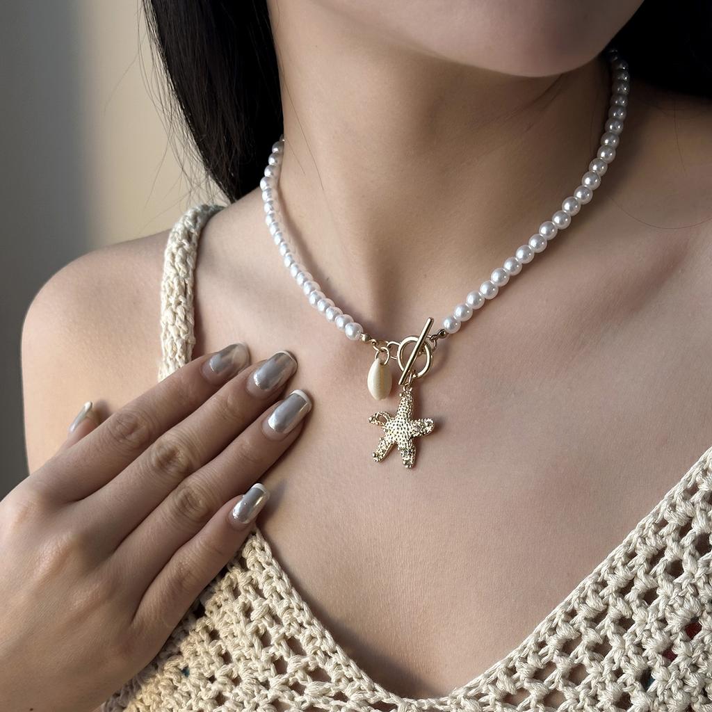 2Pcs Bohemian Shell Starfish Pendant Necklace For Women Conch Seashell Gold Color Metal Chain Choker Summer Beach Party Jewelry