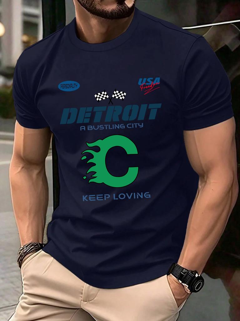 Detroit Usa Sport Pattern Design TShirts Men Cotton Casual Trendy T Shirt Retro Soft Clothing Summer Crewneck Streetwear