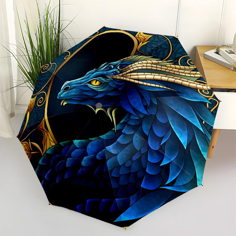 1pc Dragon Stained Automatic Folding Umbrella, Sturdy And Durable Automatic Folding Umbrella with 8 Ribs, Convenient for Outdoor Use183