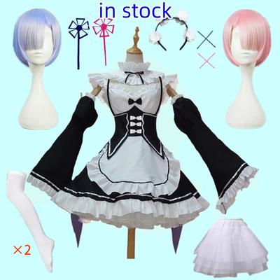 Auf Lager Re:zero Kara Hajimeru Isekai Seikatsu Rem Ram Dienstmädchen Cosplay Kostüme Kawaii Kleider Dienstmädchen
