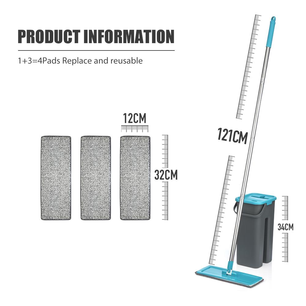 Flat Squeeze Mop with Spin Bucket Hand Free Wringing Floor Cleaning Microfiber Mop Pads Wet or Dry Usage on Hardwood Laminate