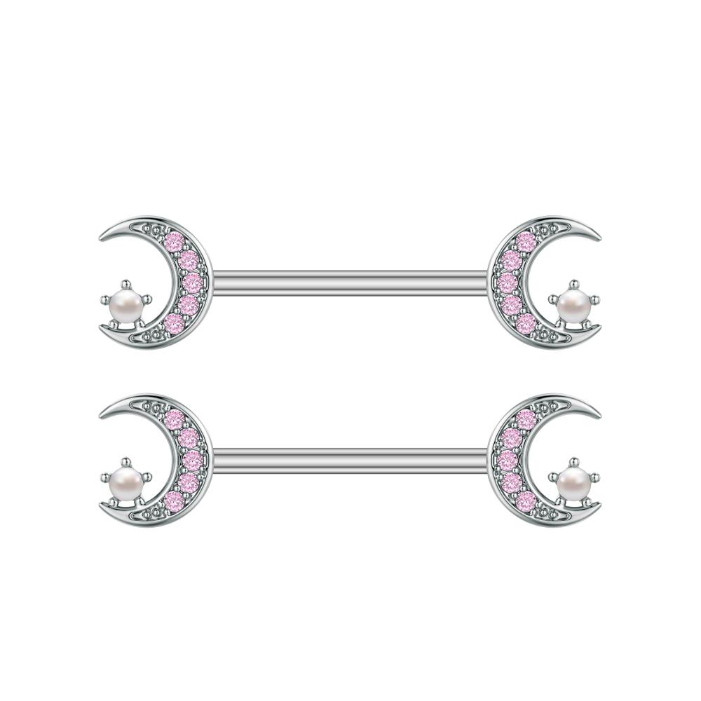 2pcs Heart Dangle Nipple Rings Shield Bar Sets for Women Stainless Steel Moon Butterfly Shaped Nipple Piercings Barbell