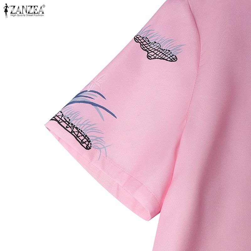 ZANZEA Women Casual Round Neck Summer Short Sleeve Print Dress