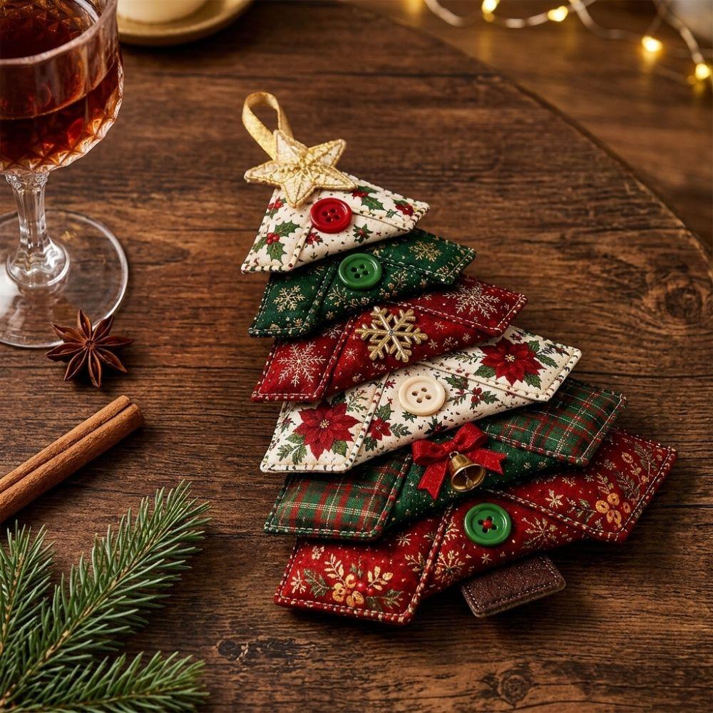Handgemachtes DIY gestepptes Weihnachtsbaum-Set Vintage-Druck Baumschmuck zum Handnähen DIY-Nähset Florales Ozean-Musik Weicher Stoff