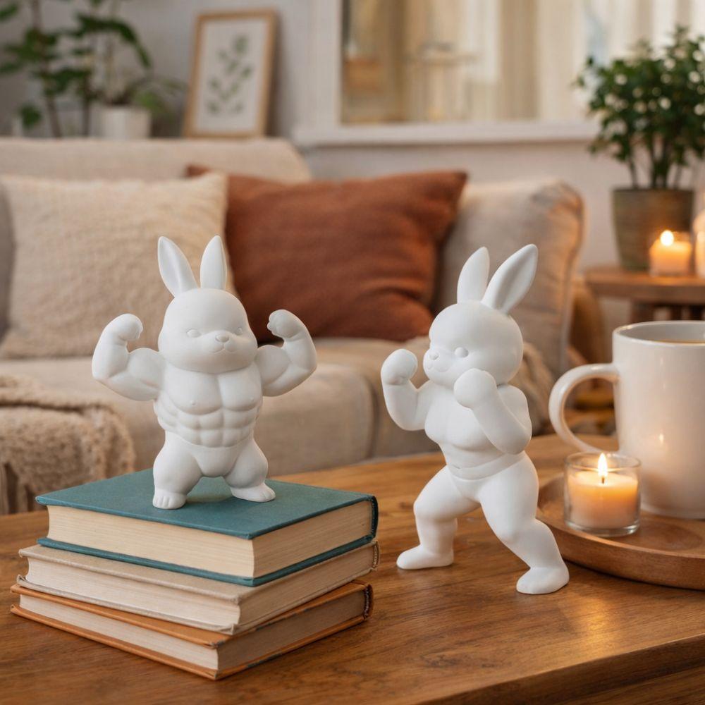 Cute Easter Fitness Rabbit Plastic Small Rabbit Ornament Muscular Rabbit Statue Home Desk Decor