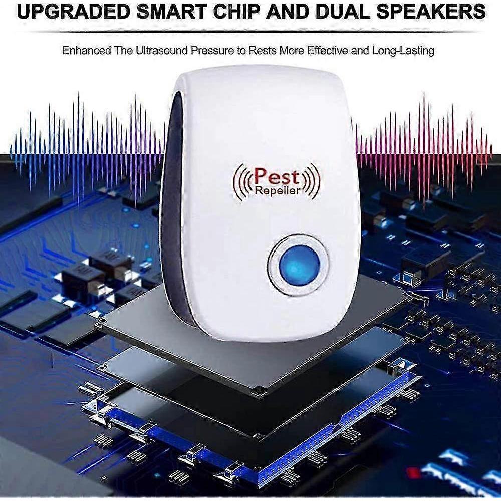 Ultraschall-Schädlingsabwehr für Mäuse, Ratten, Fliegen, Mücken, Spinnen & Kakerlaken - 6er-Pack Elektronische Nagetierabwehr