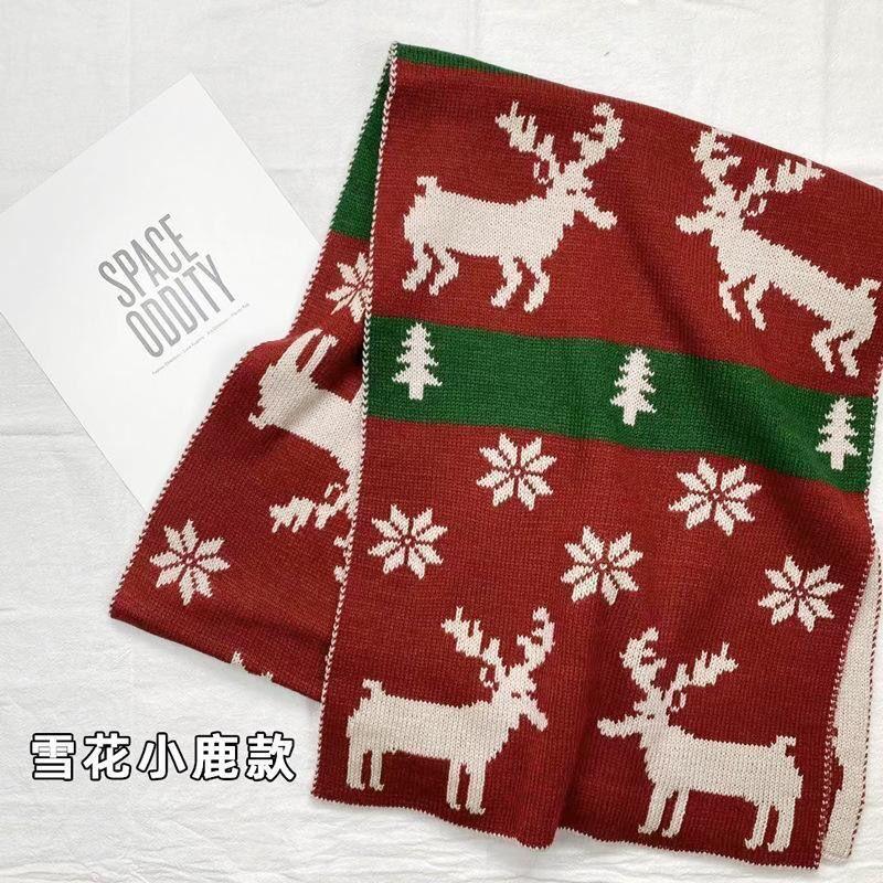 Christmas elk knitted wool scarf women's winter warm red scarf Korean version versatile Japanese scarf