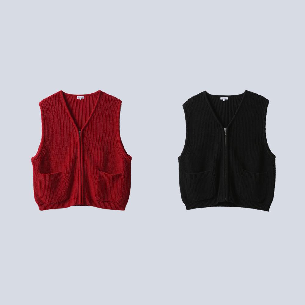 WOULDBE Cotton Rib Zip Knit Vest