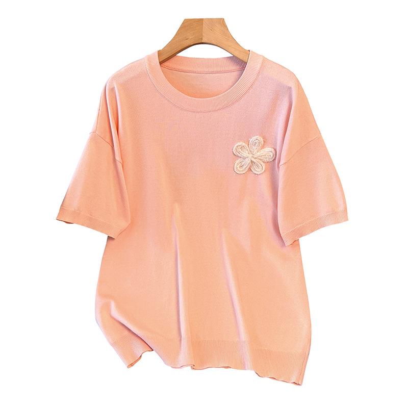 Plus Size Women's Summer Ice Silk Knit Slimming T-Shirt, Short Sleeve - Style 8110