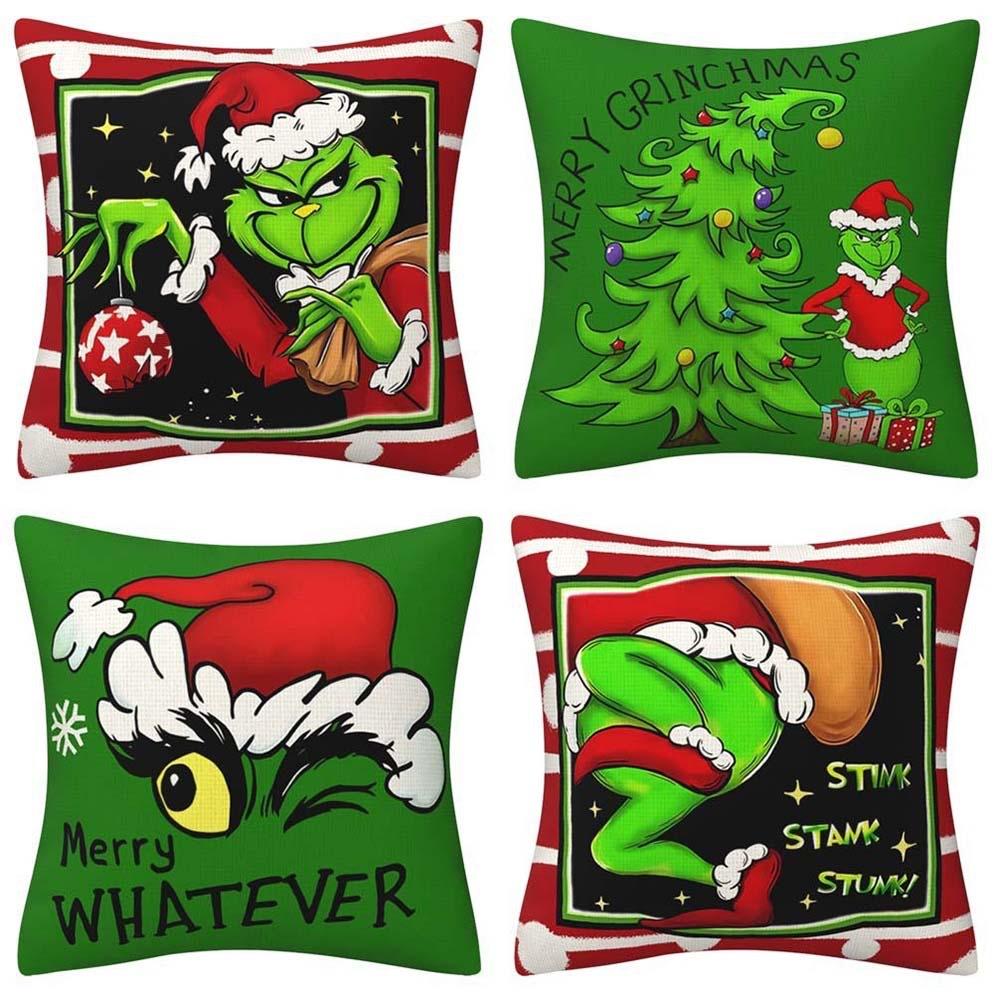 

Рождественская наволочка Наволочка Гринч Зеленая наволочка Льняной материал 45 * 45Cm without pillow core