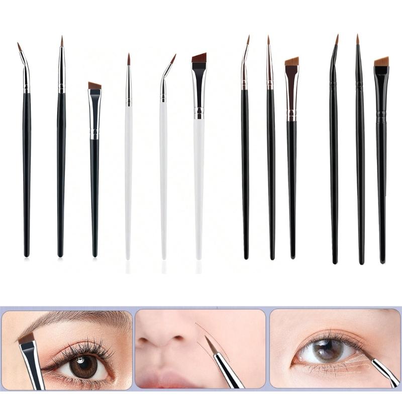 3pcs Fine Tip Angled Eyeliners Brushes With Wood Handle Makeup Brush For Detailed Looks Suitable For Various Occasion