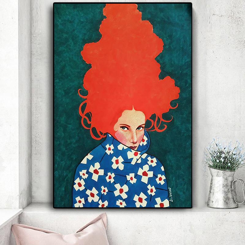 Vintage Abstract Fata Păr Floare Femei Artă Perete Pânză Pictură Moda Nordic Poster Poze de Perete Pentru Sufragerie Neîncadrat