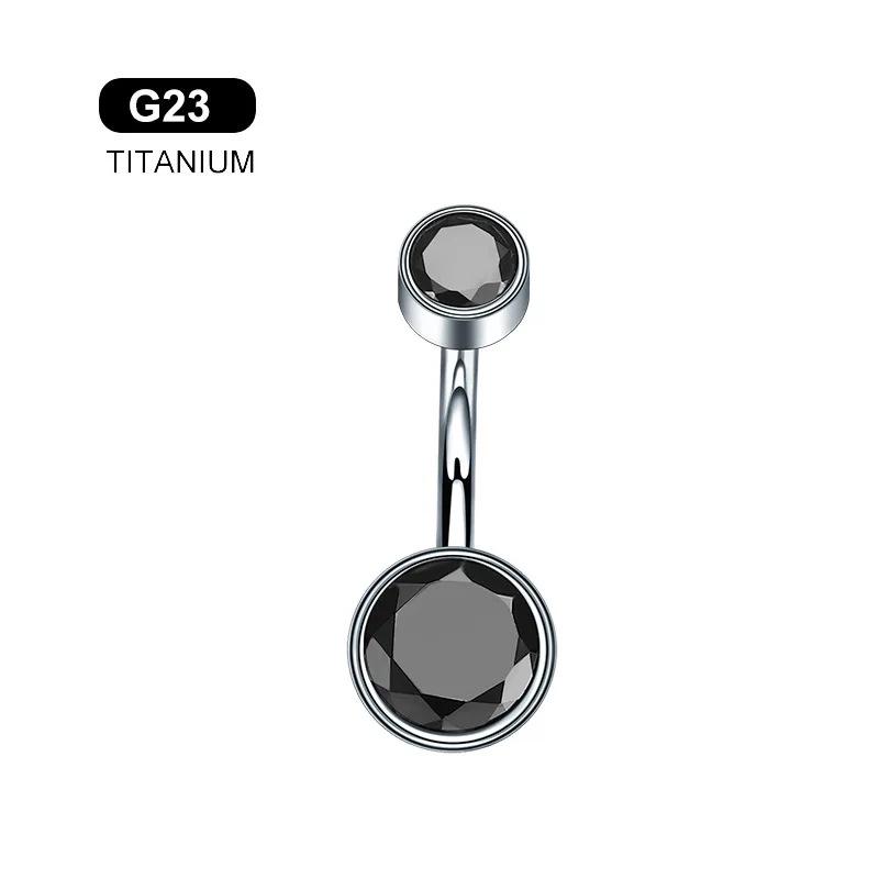 G23 Titanium Zircon Navel Stud 1.6*8/10mm Piercing Jewelry with Threaded Design