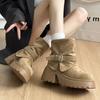 Fashion Western Short Boots Women 2025 Spring and Autumn New Retro Thick High Heels Shoes Platform Trouser Stacked Suede Ankle Boots