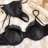 Summer Women Lingerie Set French Sexy Lace Ultra Thin Bra Set Silk Fabric Comfort Adjustable Strap Bralette Thongs Underwear Set