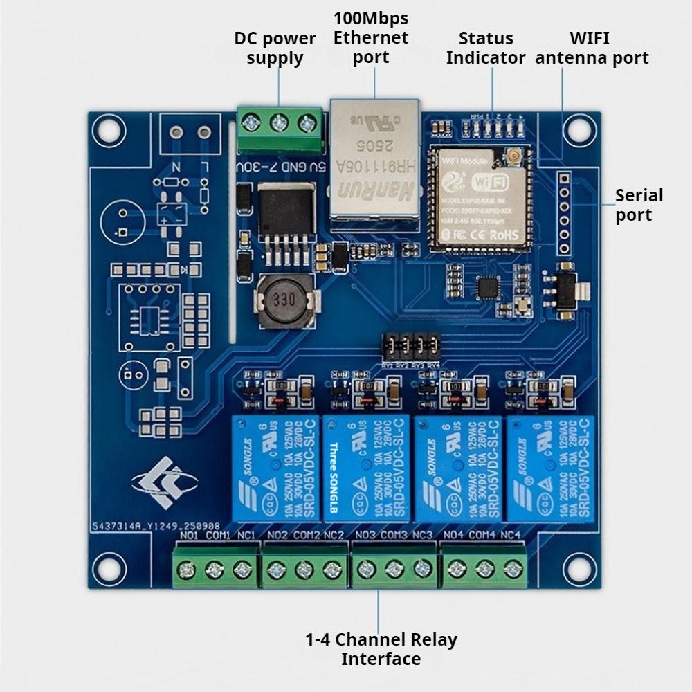 ESP32 Modbus TCP 4-Channel Relay Module Development Board DC5V/7-24V Power Equipped With 100Mbps Wired Network Port