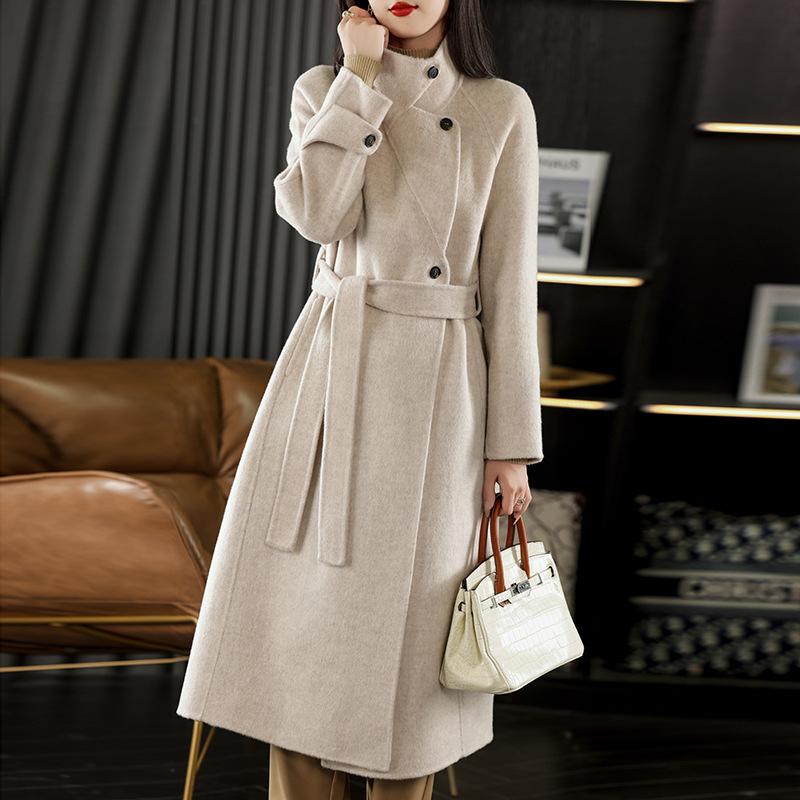 Lapel Waist Double-sided Wool Coat Women's Autumn and Winter New Temperament Wool Coat Plus Medium Style